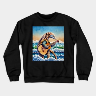 Pangolin playing guitar on waves Crewneck Sweatshirt